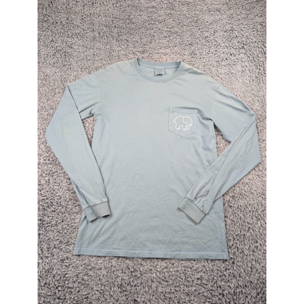 Ivory Ella Shirt Adult Medium Blue Pocket Save Elephants Graphic Tee Long Sleeve